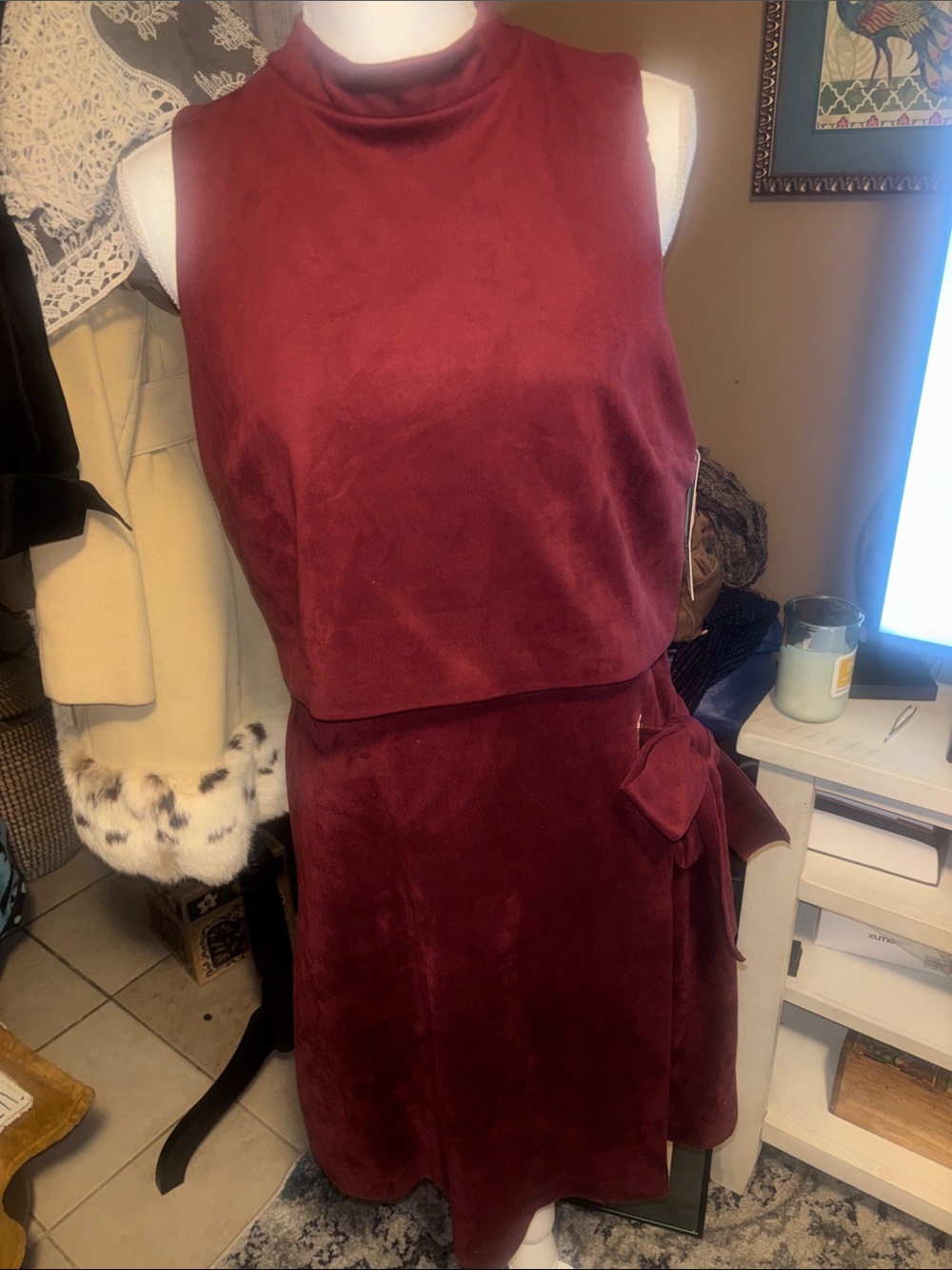 ANTONIO MELANI NWT "VELMA" SUEDE DRESS in CABERNET P2K GRECIA Tide - Picture 3 of 8